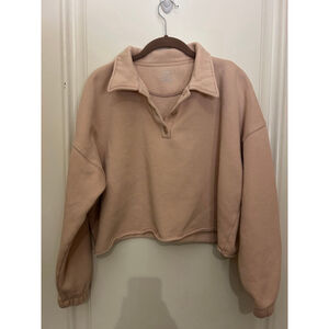 Women's Aerie Beige Collared Cropped Anytime Fave Sweatshirt M